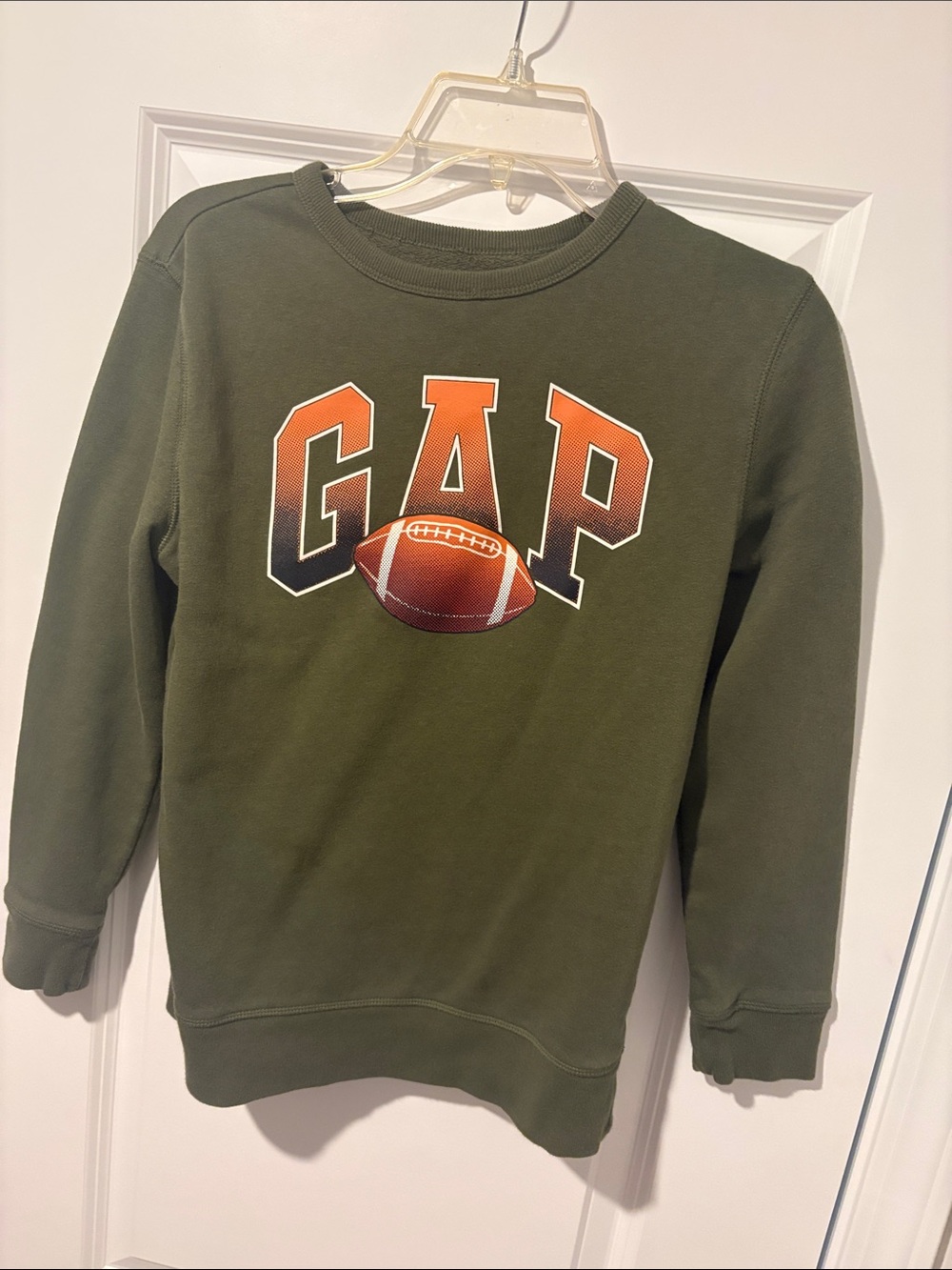 GAP Olive Green Sweatshirt with Orange Football Logo